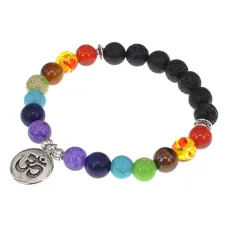 Браслет Ом 7 чакр, лава, 8мм BJBS-410-02