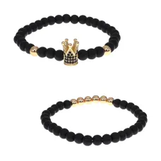 Парные браслеты Корона, шунгит, 6мм BJBS-423-01