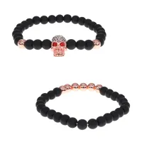 Парные браслеты Череп, шунгит, 6мм BJBS-423-02