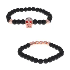 Парные браслеты Череп, шунгит, 6мм BJBS-423-02