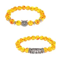 Парные браслеты Сова, янтарь, 8мм BJBS-424