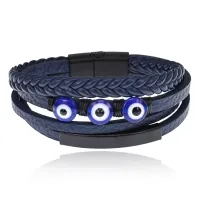 Кожаный браслет от сглаза, цвет синий BS834-01