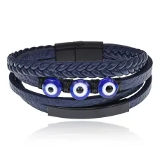 Кожаный браслет от сглаза, цвет синий BS834-01