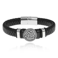 Кожаный браслет Валькнут, цвет черный BS838-03