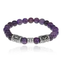Рунический браслет Близнецы с нат.камнем Аметист 8мм BSZ03-03