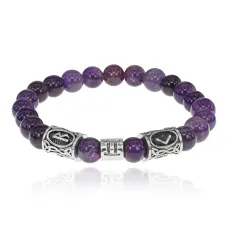 Рунический браслет Близнецы с нат.камнем Аметист 8мм BSZ03-03