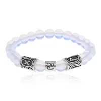 Рунический браслет Рак с синт.камнем Лунный камень 8мм BSZ03-04