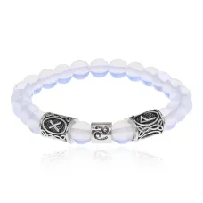 Рунический браслет Рак с синт.камнем Лунный камень 8мм BSZ03-04