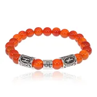 Рунический браслет Лев с нат.камнем Сердолик 8мм BSZ03-05