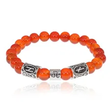 Рунический браслет Лев с нат.камнем Сердолик 8мм BSZ03-05