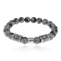 Рунический браслет Стрелец с нат.камнем Снежный обсидиан 8мм BSZ03-09
