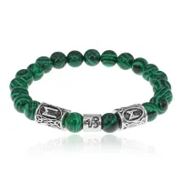 Рунический браслет Козерог с синт.камнем Малахит 8мм BSZ03-10