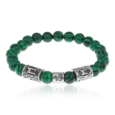 Рунический браслет Козерог с синт.камнем Малахит 8мм BSZ03-10