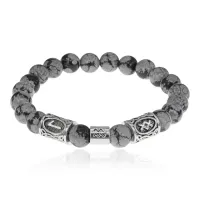 Рунический браслет Водолей с нат. камнем Снежный обсидиан 8мм BSZ03-11