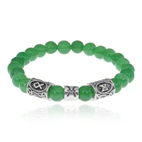 Рунический браслет Рыбы с нат. камнем Нефрит 8мм BSZ03-12