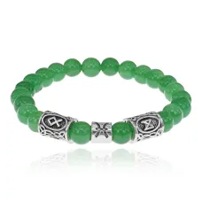 Рунический браслет Рыбы с нат. камнем Нефрит 8мм BSZ03-12