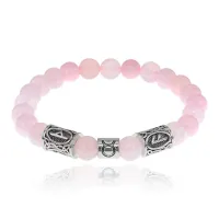 Рунический браслет Телец с синт. камнем Розовый кварц 8мм BSZ03-14