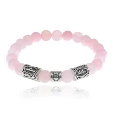 Рунический браслет Телец с синт. камнем Розовый кварц 8мм BSZ03-14