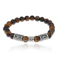 Рунический браслет Лев с нат.камнем Тигровый глаз 8мм BSZ03-17