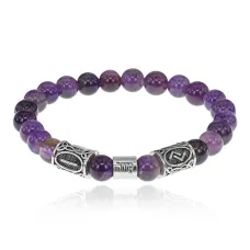 Рунический браслет Дева с нат. камнем Аметист 8мм BSZ03-18