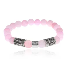 Рунический браслет Весы с синт. камнем Розовый кварц 8мм BSZ03-19