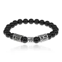 Рунический браслет Козерог с нат.камнем Черный агат 8мм BSZ03-22