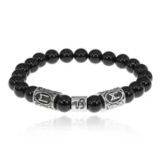 Рунический браслет Козерог с нат.камнем Черный агат 8мм BSZ03-22