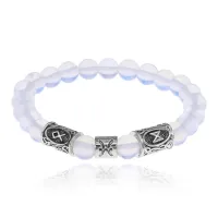 Рунический браслет Рыбы с синт. камнем Лунный камень 8мм BSZ03-24