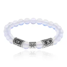 Рунический браслет Рыбы с синт. камнем Лунный камень 8мм BSZ03-24