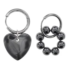 Ассимметричные серьги Конго с синтетическим камнем Гематит, сердце SEC06-01