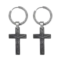 Серьги Конго с синтетическим камнем Гематит, распятие SEC06-04