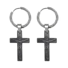 Серьги Конго с синтетическим камнем Гематит, распятие SEC06-04