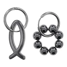 Ассимметричные серьги Конго с синтетическим камнем Гематит, Ихтис SEC06-05