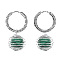 Серьги Конго с синтетическим камнем Малахит SEC-08-08