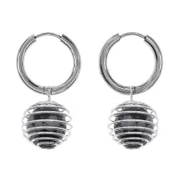 Серьги Конго с нат.камнем Снежный обсидиан SEC-08-14