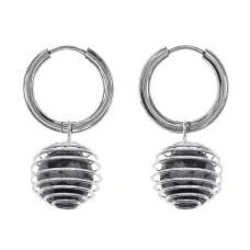 Серьги Конго с нат.камнем Снежный обсидиан SEC-08-14