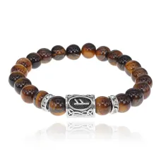 Браслет с руной Феху, Тигровый глаз 8мм BSRCR-001