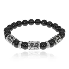 Браслет Богатство на всех уровнях бытия, Черный агат 8мм BSRCR-004