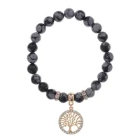 Браслет Дерево жизни (защита и развитие) нат.камень Снежный обсидиан 8мм BS-CR-0014