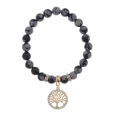Браслет Дерево жизни (защита и развитие) нат.камень Снежный обсидиан 8мм BS-CR-0014
