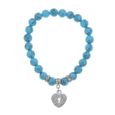 Браслет Сердце (Любовь и семейное счастье) синт.камень Бирюза 8мм BS-CR-0035