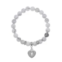 Браслет Сердце (Любовь и семейное счастье) нат.камень Кахолонг 8мм BS-CR-0037