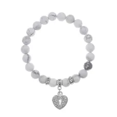 Браслет Сердце (Любовь и семейное счастье) нат.камень Кахолонг 8мм BS-CR-0037