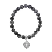 Браслет Сердце (Любовь и семейное счастье) нат.камень Снежный обсидиан 8мм BS-CR-0044