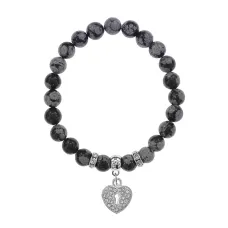 Браслет Сердце (Любовь и семейное счастье) нат.камень Снежный обсидиан 8мм BS-CR-0044