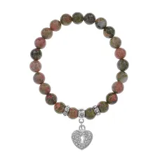 Браслет Сердце (Любовь и семейное счастье) нат.камень Унакит 8мм BS-CR-0050