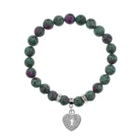 Браслет Сердце (любовь и семейное счастье) синт.камень Цоизит 8мм BS-CR-0052