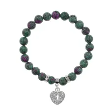 Браслет Сердце (любовь и семейное счастье) синт.камень Цоизит 8мм BS-CR-0052