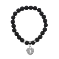Браслет Сердце (Любовь и семейное счастье) синт.камень Шунгит 8мм BS-CR-0054