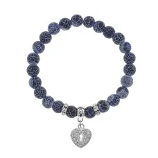Браслет Сердце (Любовь и семейное счастье) нат.камень синий Африк. агат 8мм BS-CR-0057